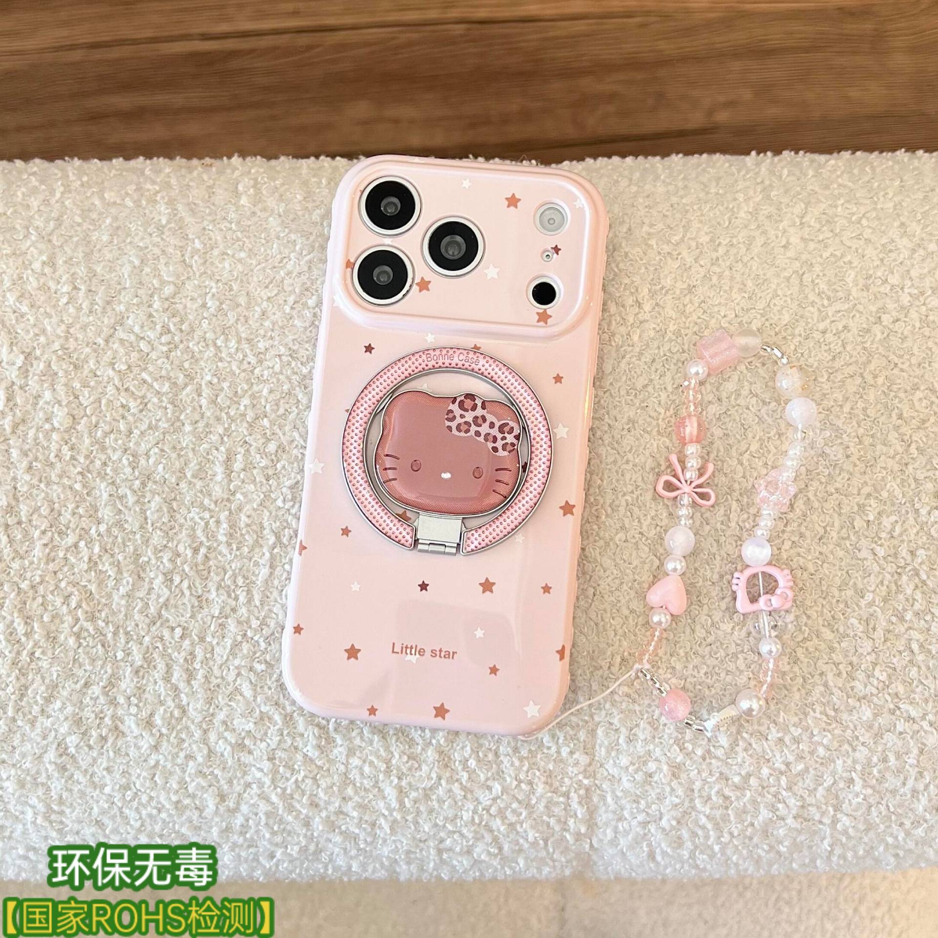 侧边爱心星星黑皮猫咪适用苹果17pro手机壳iPhone18promax新款带支架镜子16p手链15plus高级感14全包13女12兴