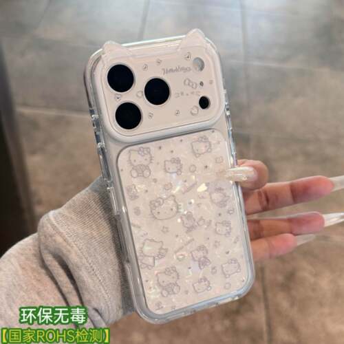 环保无毒立体猫耳朵贝壳纹适用苹果17promax手机壳iPhone18pro新款16p可爱猫咪15高级感女彩边镜头全包防摔兴