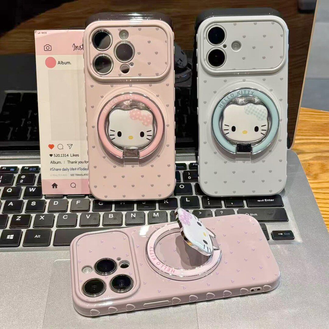 凯蒂猫咪镜子支架适用苹果18promax手机壳iphone17新款16pro满屏爱心15plus保护套14女款ins风13全包12庄11图片