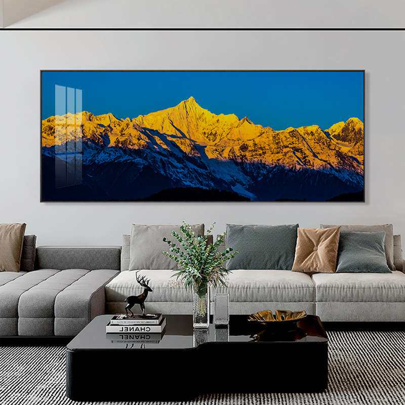 日照金山现代简约客厅装饰画贡嘎梅里雪山沙发墙挂画酒店大堂壁画