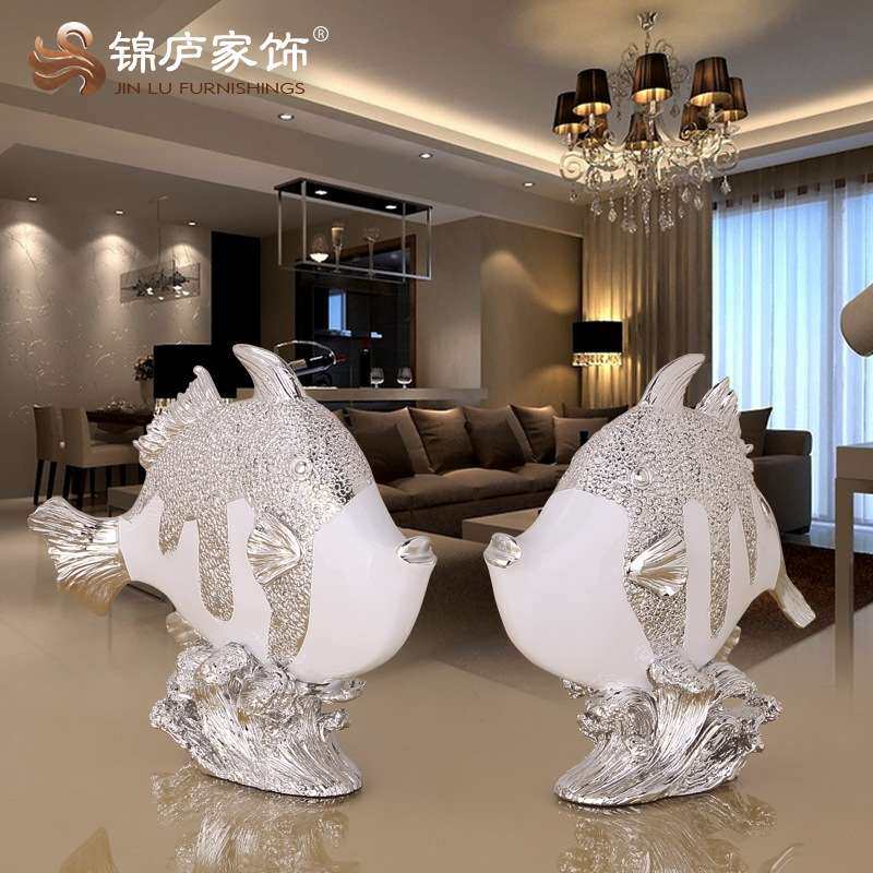 亲吻鱼摆件客厅电视柜家居装饰品创意摆设欧式树脂工艺品赠人送礼