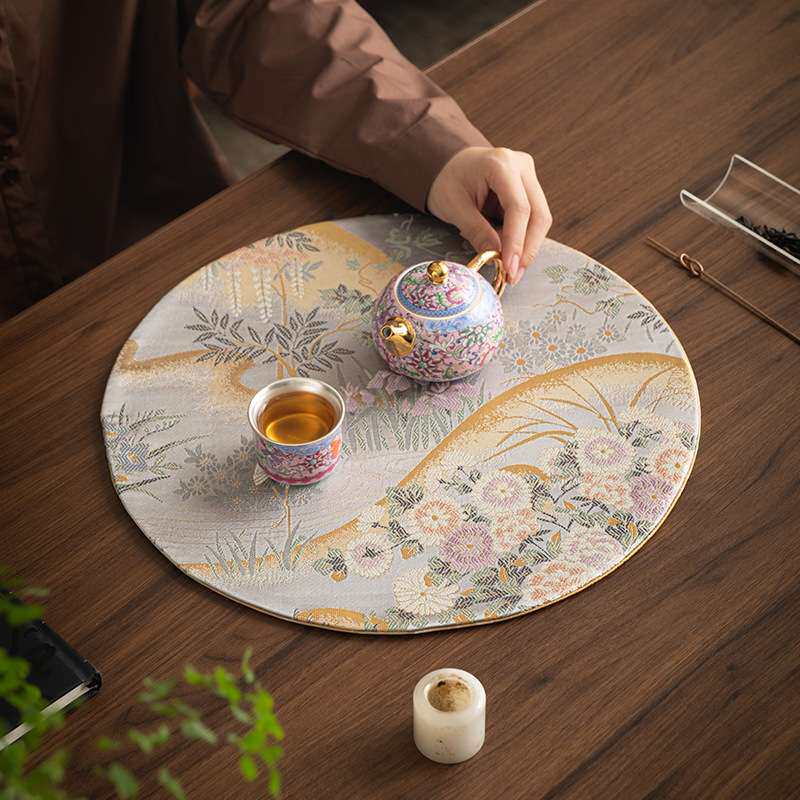 西阵织复古茶席布艺桌垫双面可用隔热桌旗防水干泡席高端茶道配件