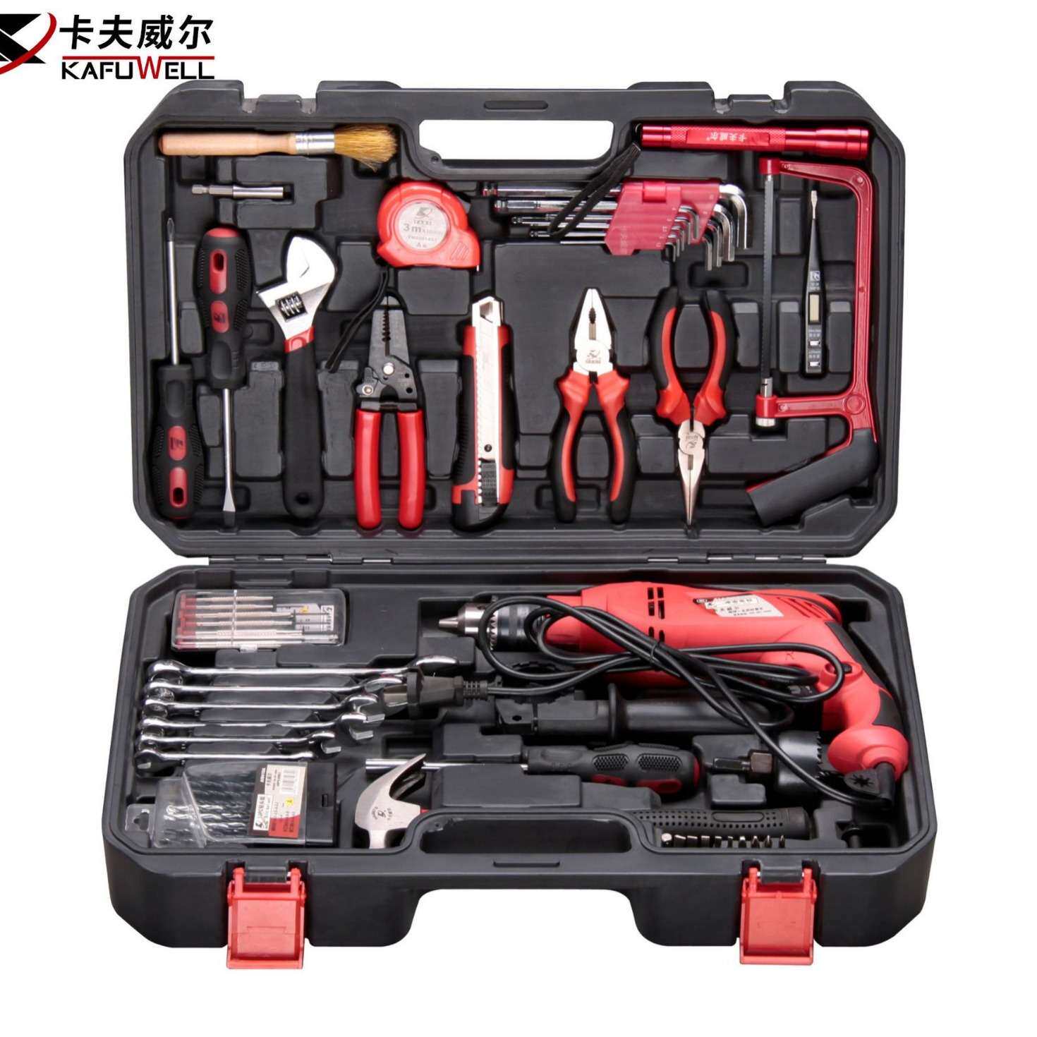 卡夫威尔多功能冲击电钻套装工具组套电锤工具箱电动手电钻家用