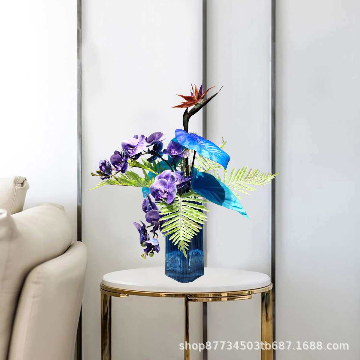 仿真花蓝色摆件花束客厅插花摆花餐桌面轻奢花艺室内假花软装饰品