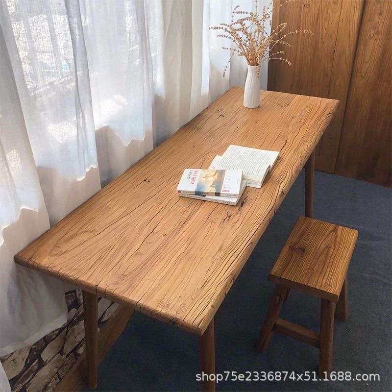 中式复古阳台小茶几桌老榆木门板旧门板茶桌梳妆台禅意茶桌椅组合