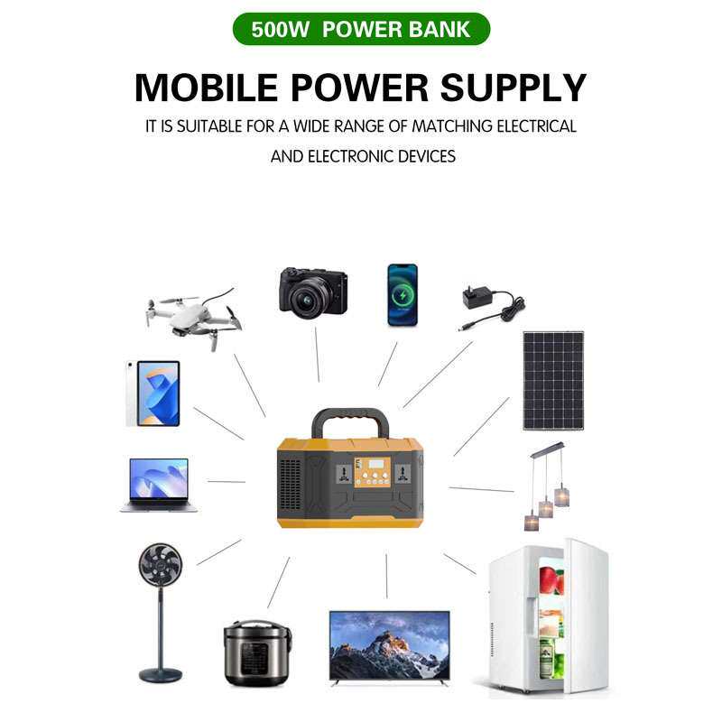 500W户外电源移动式储能1000W便携式发电站照明露营太阳能1000W