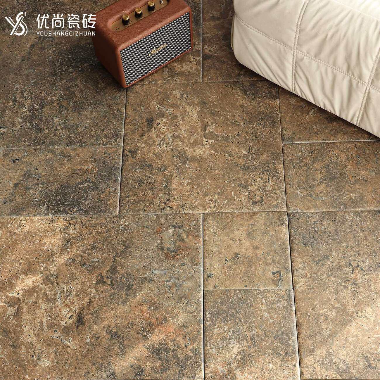 复古黑色瓷砖子母拼莱姆石地砖别墅庭院仿古砖民宿餐厅防滑砖阳台
