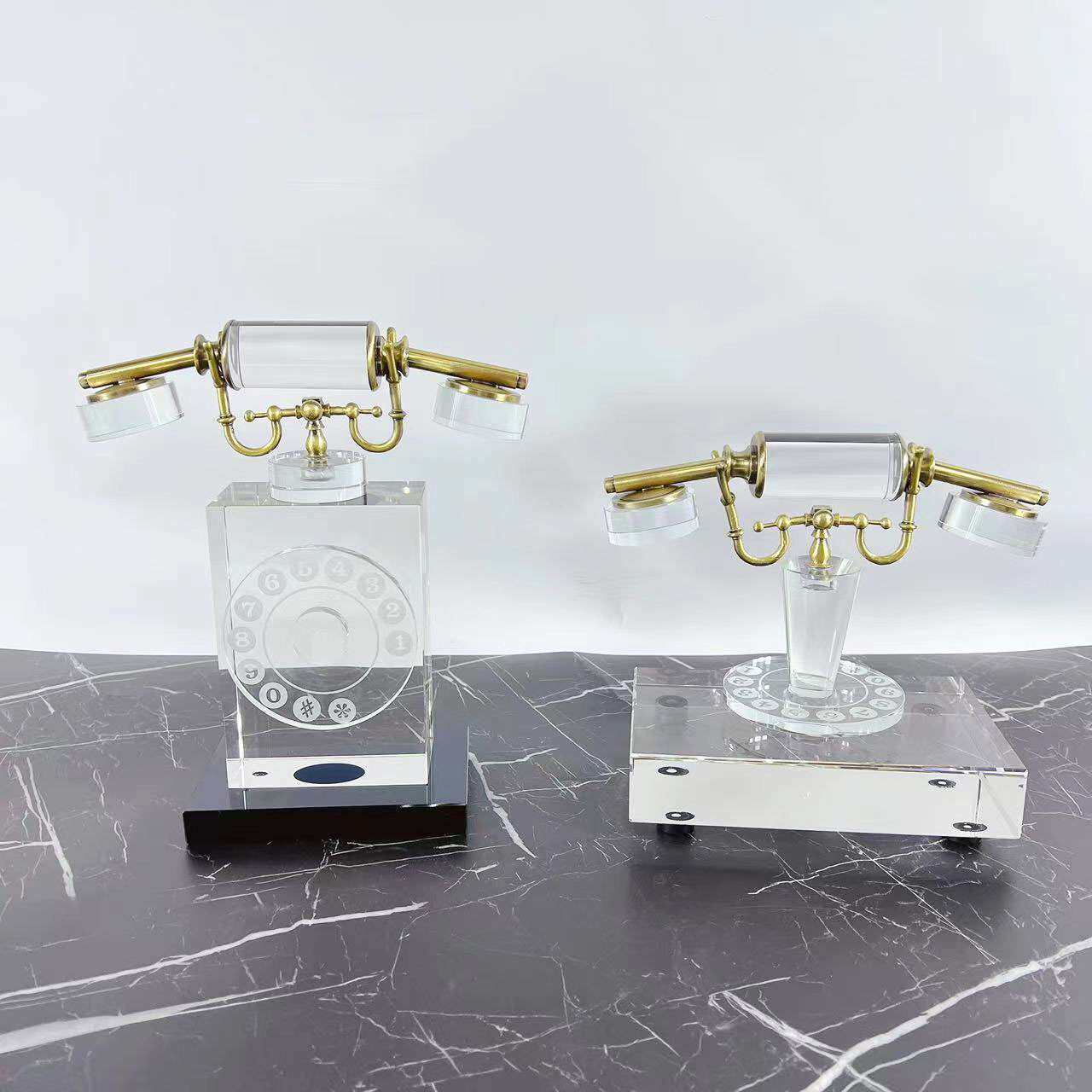 现代复古水晶玻璃电话摆件样板间售楼处销售中心桌面装饰品