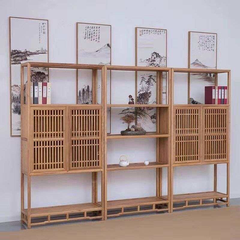 新中式老榆木家具置物架书架实木展示架原木色胡桃色博古架多宝阁