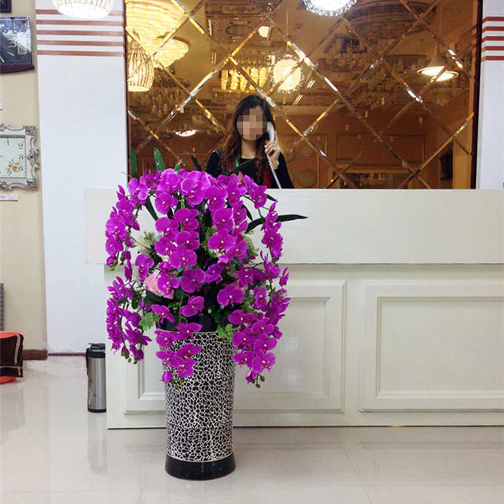 酒店开业客厅布置大型落地盆栽植物 仿真蝴蝶兰时尚花卉盆景套装