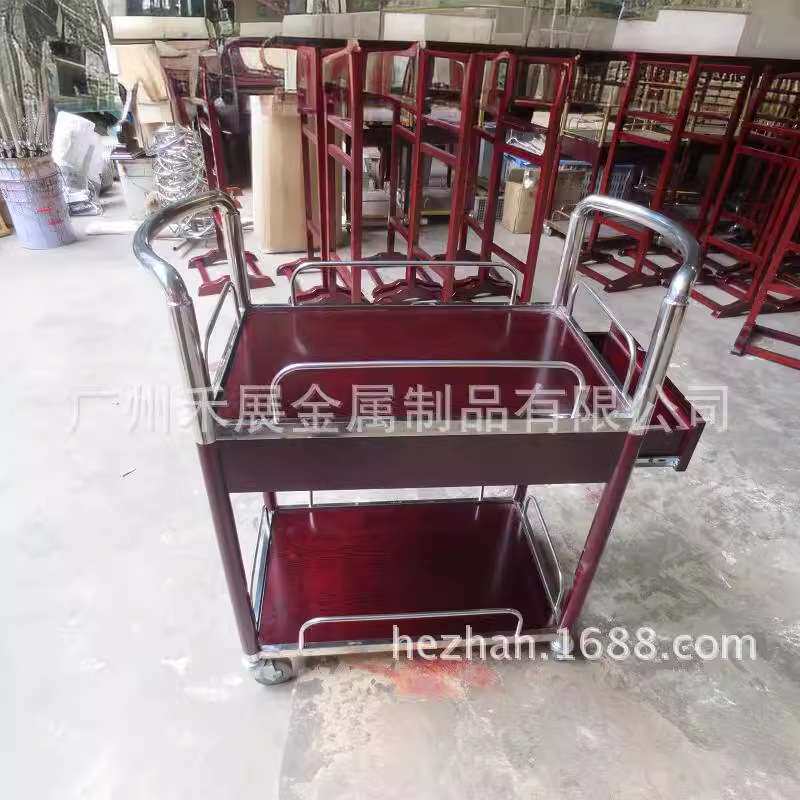 4S店专用饮料车不锈钢镀钛金豪华酒水车双层服务车火锅车手推车
