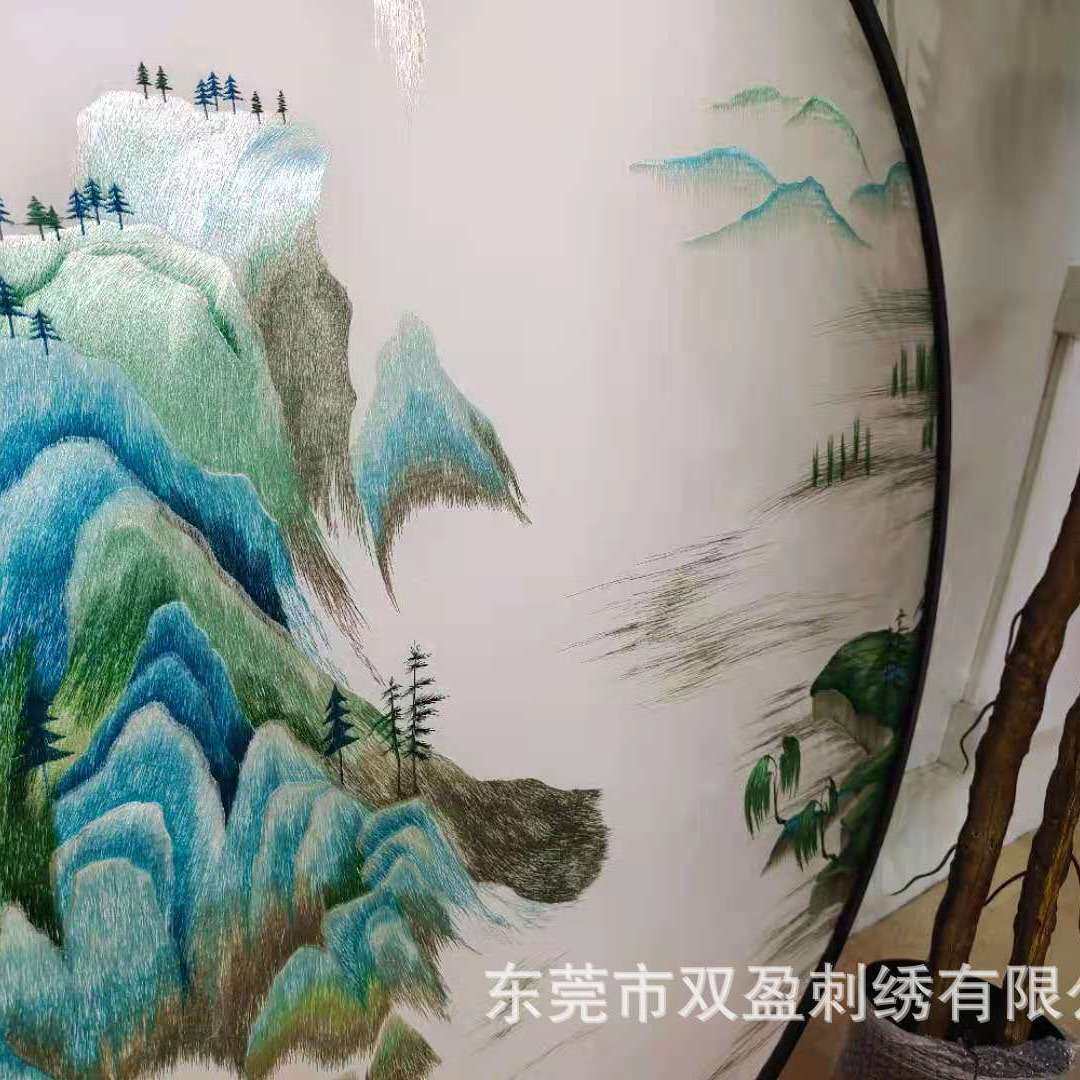 苏绣双面机器刺绣纱布画屏风隔断台双面绣小户型轻奢风格玄关