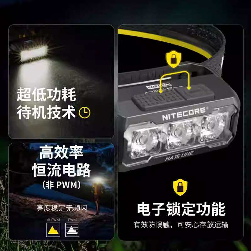 奈特科尔ha15 uhe强光400流明轻便夜跑头灯长续航徒步AA电池应急