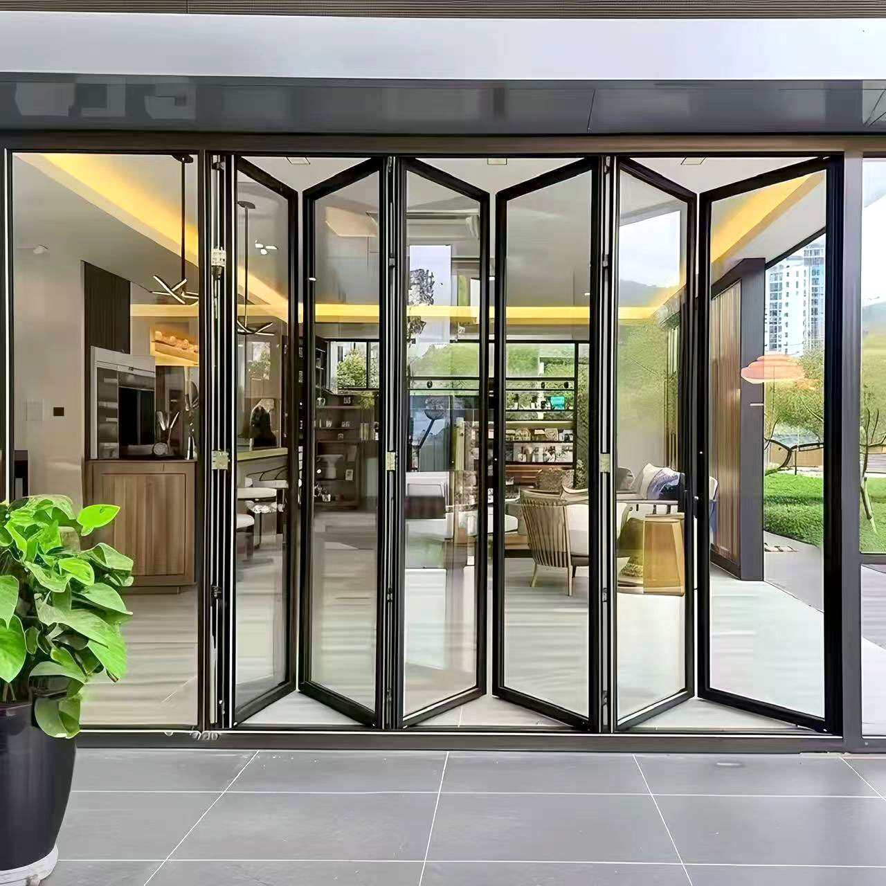 75系列断桥铝合金折叠门极简钢化玻璃门极窄办公室商场门店折叠门