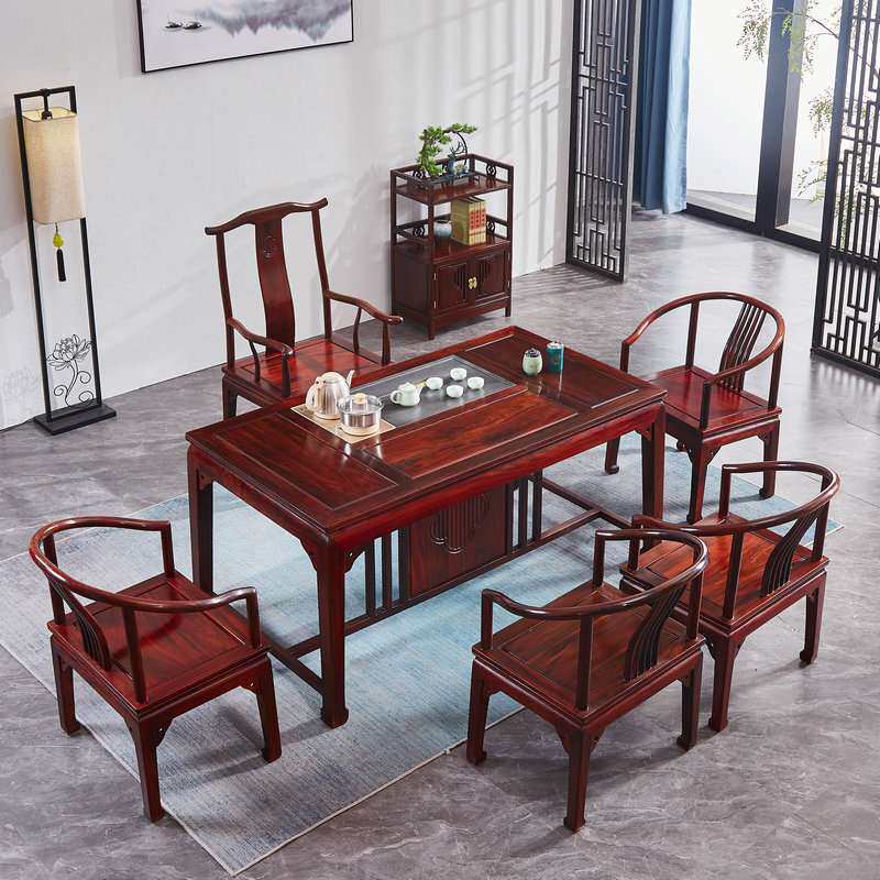 东非酸枝茶桌椅新中式红酸枝木茶台办公泡茶两用简约实木家具茶具