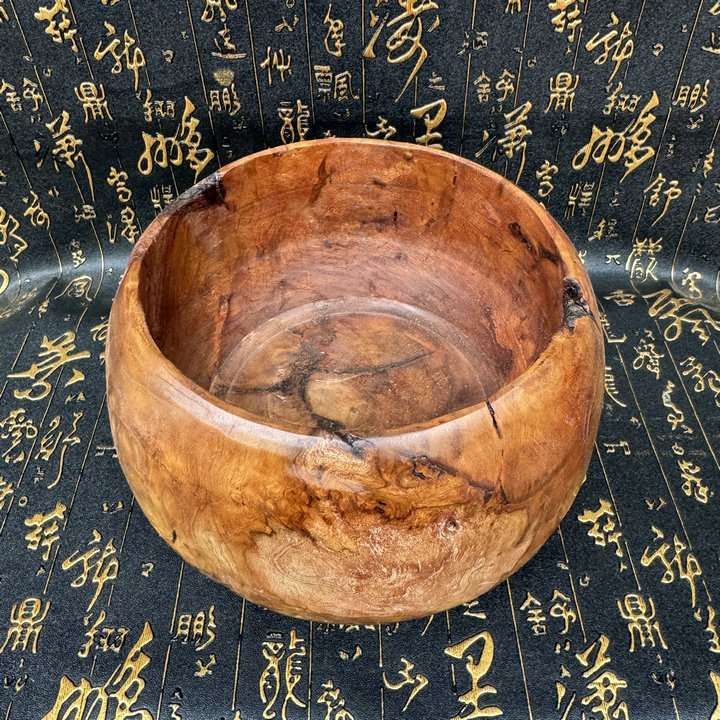 天然枣木中式家居雷击木雕玄关摆件空心朽木实木大钵罄摆件