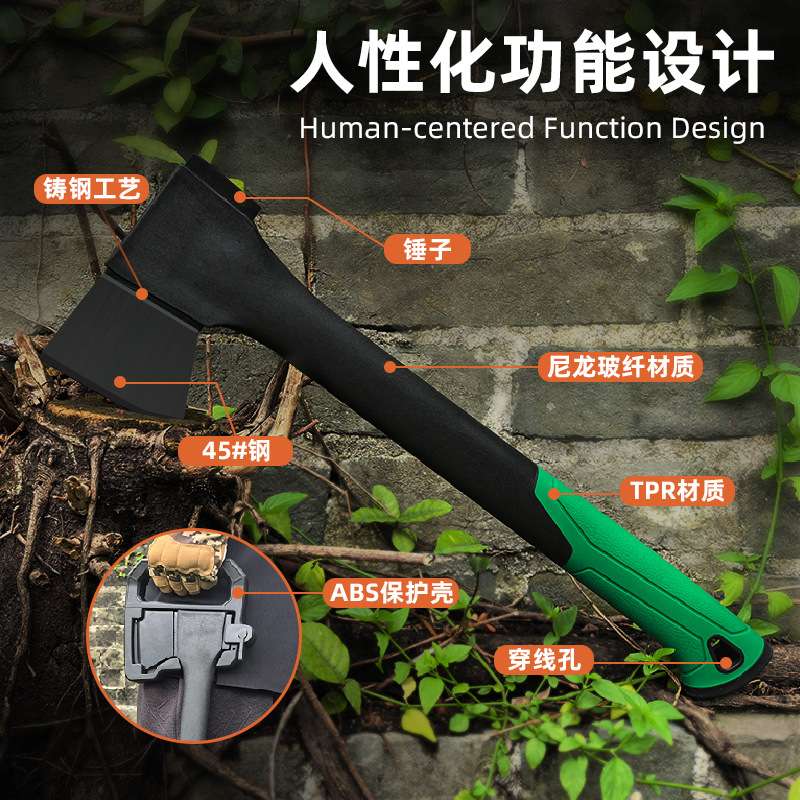 户外长柄斧现货手斧劈柴神器斧子锻造野营斧开山尼曼斧绿色