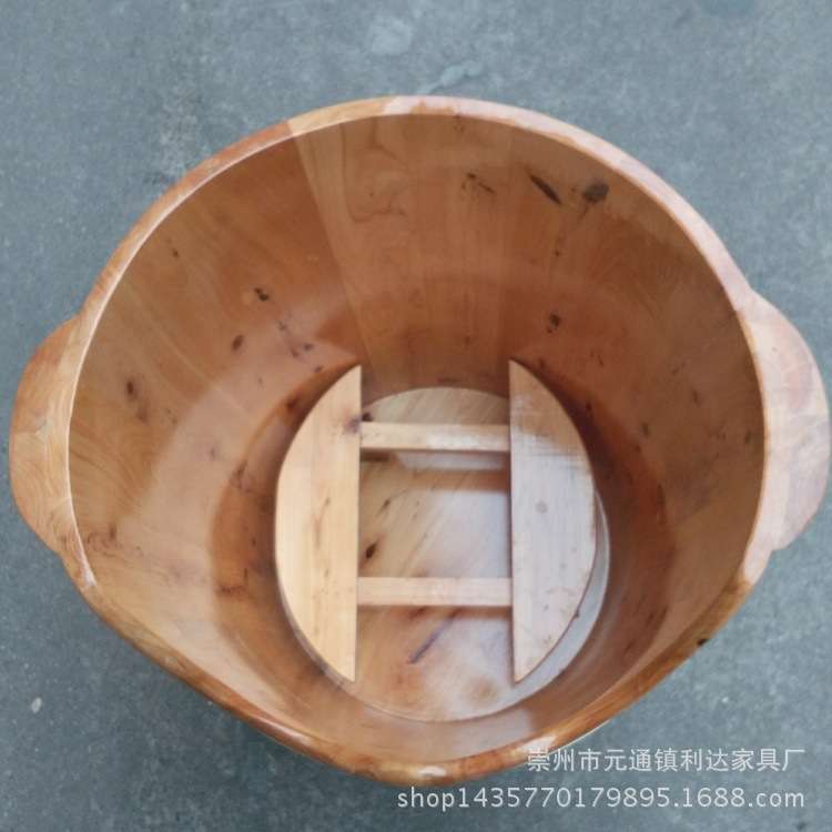 浴足店实木蒸足桶柏木加高带盖泡脚桶木质洗脚盆单边曲口泡脚木盆