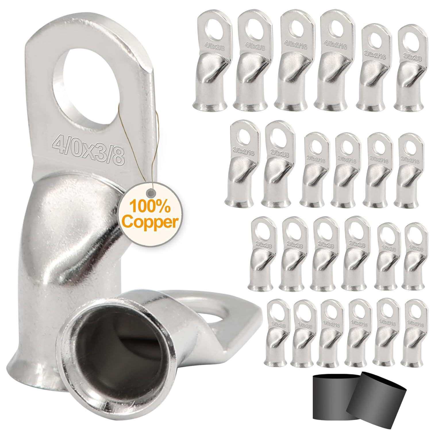 跨境货源 48PCS 电池镀锡端子连接器电缆端,AWG 1\/0 2\/0 3\/0