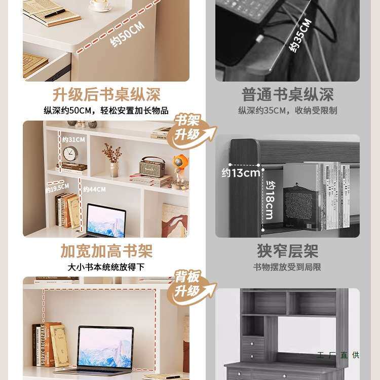 电脑桌学生家用卧室写字桌台式学习桌小户型书桌书架一体实木桌子