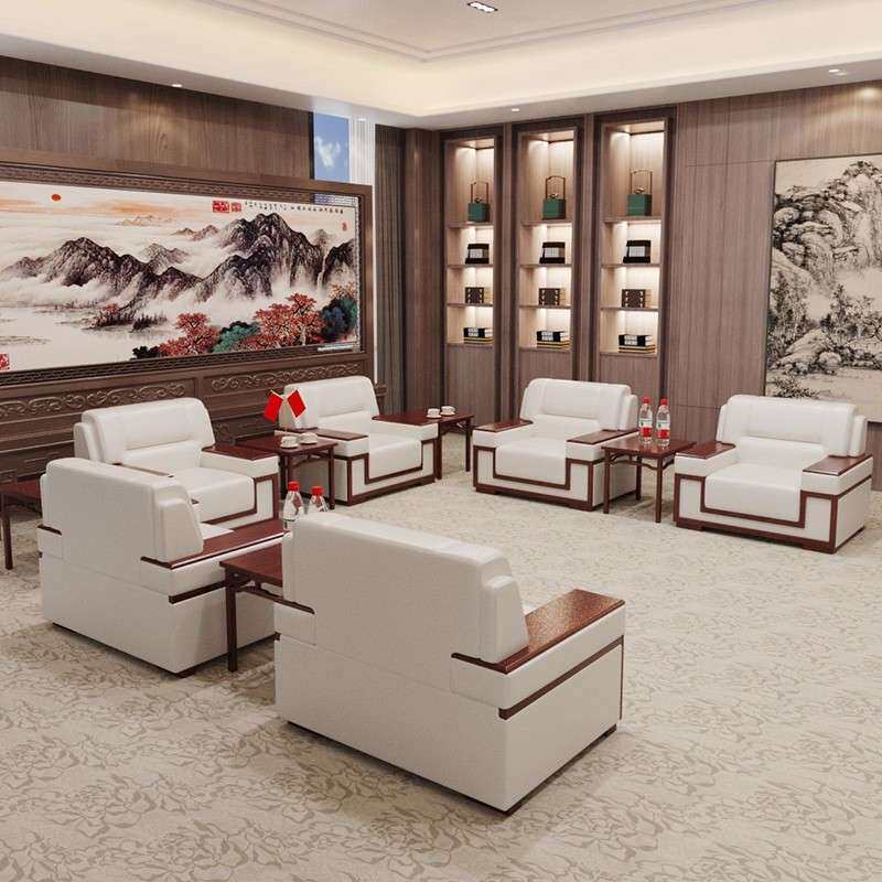 会客接待沙发椅贵宾室单人布艺中式会见接见厅迎宾洽谈会议茶几椅