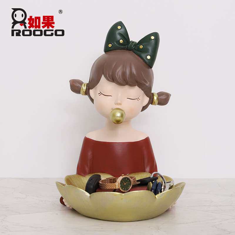 如果创意树脂工艺品客厅茶几桌面果盘泡泡女孩家居装饰钥匙收纳盘