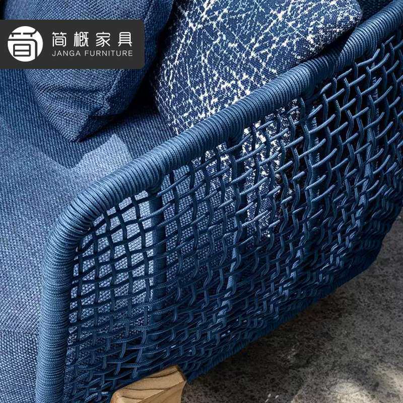 高端别墅藤编实木沙发庭院花园柚木沙发套装休闲酒店民宿茶几沙发
