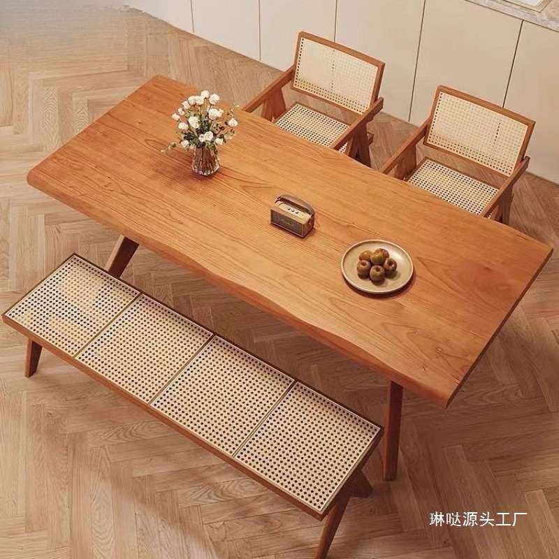 北欧实木鲸鱼餐桌椅组合简约全实木书桌家用电脑工作台长方形饭桌