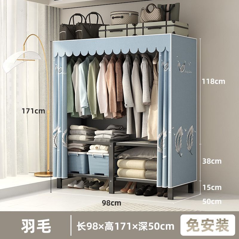 免安装简易衣柜双人布衣柜家用卧室折叠钢架加固收纳出租房布衣橱