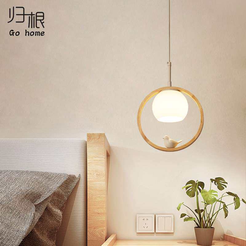 简约原木卧室床头灯吊灯北欧小鸟餐厅吊灯单头吊线灯吧台餐厅灯