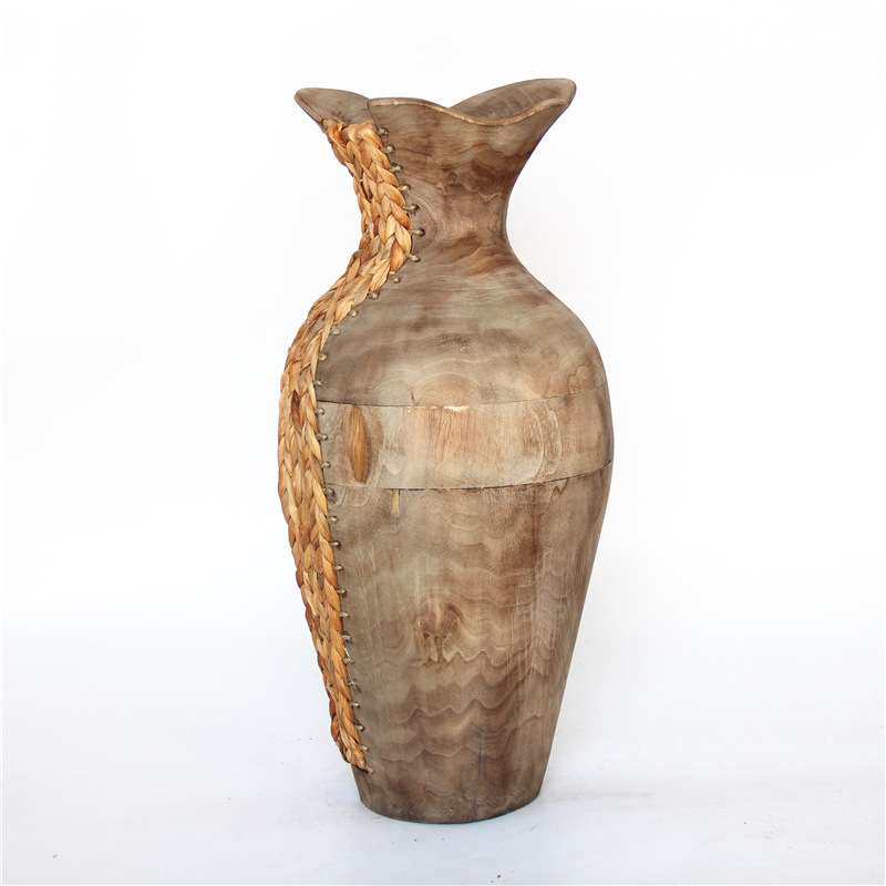 厂家销售手工制作蒲草和泡桐混搭编织花桶画筒器皿装饰容器
