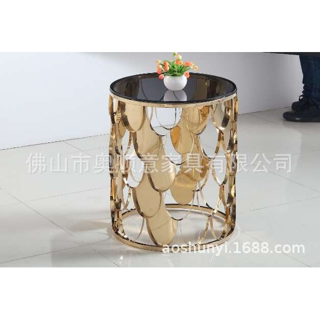 家具厂家 后现代简约酒店餐厅家具圆形钛金不锈钢茶几