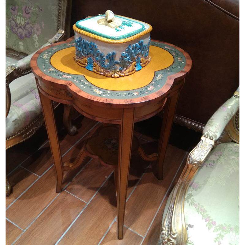 欧式茶几手绘桦雕花描木金绘画梅花双SDF-8756层绿色几花形朵小家