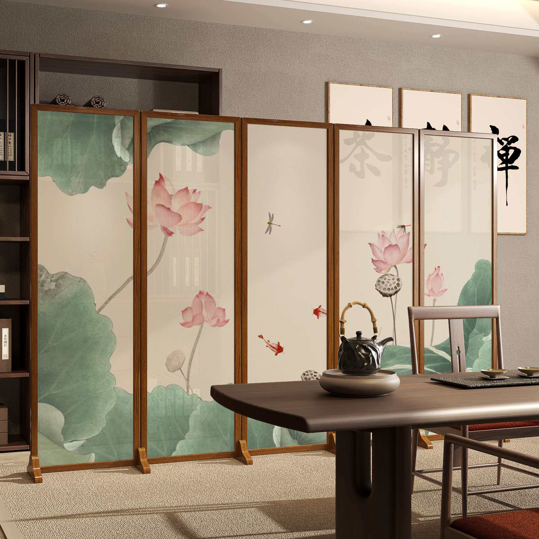 新中式荷花屏风隔断客厅折叠移动现代简约酒店餐厅入户可移动折屏