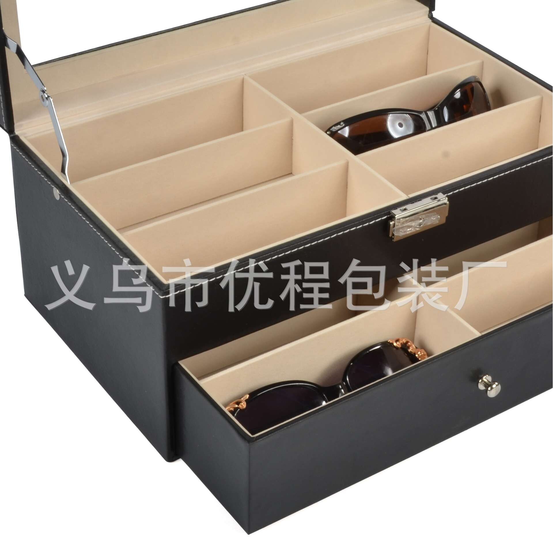 现货 黑色双层眼镜盒木质眼镜收纳盒12格太阳镜墨镜收纳展示盒