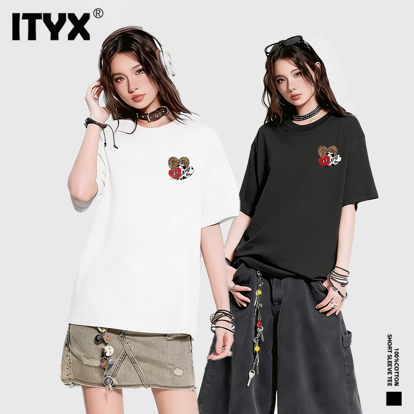 潮牌I.TYX官方正品爱心印花短袖男女同款休闲重磅纯棉240gT恤