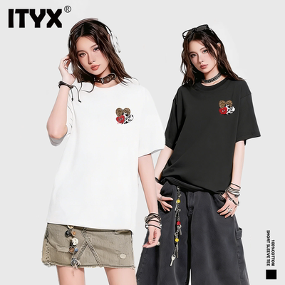潮牌I.TYX官方正品爱心印花短袖男女同款休闲重磅纯棉240gT恤