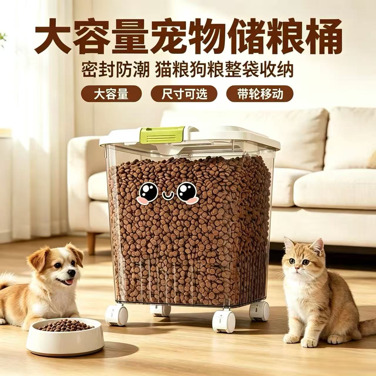 带滚轮大容量宠物用品储粮桶密封宠物储粮桶