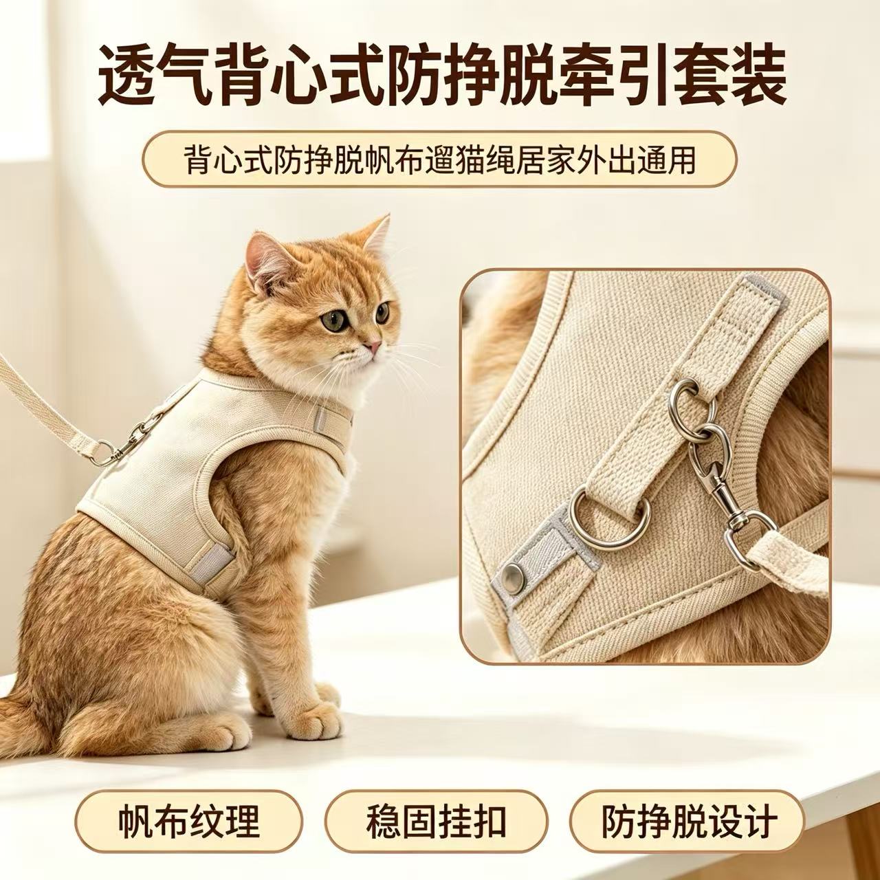 宠物胸背牵引套装透气背心式防挣脱遛猫绳居家外出猫咪狗狗牵引绳