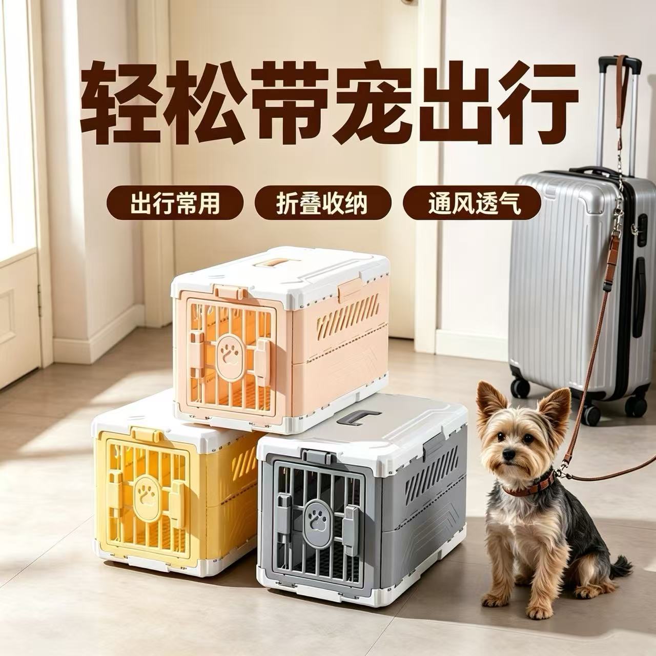 可折叠宠物航空箱猫狗外出便携笼子通风收纳车载托运宠物出行箱