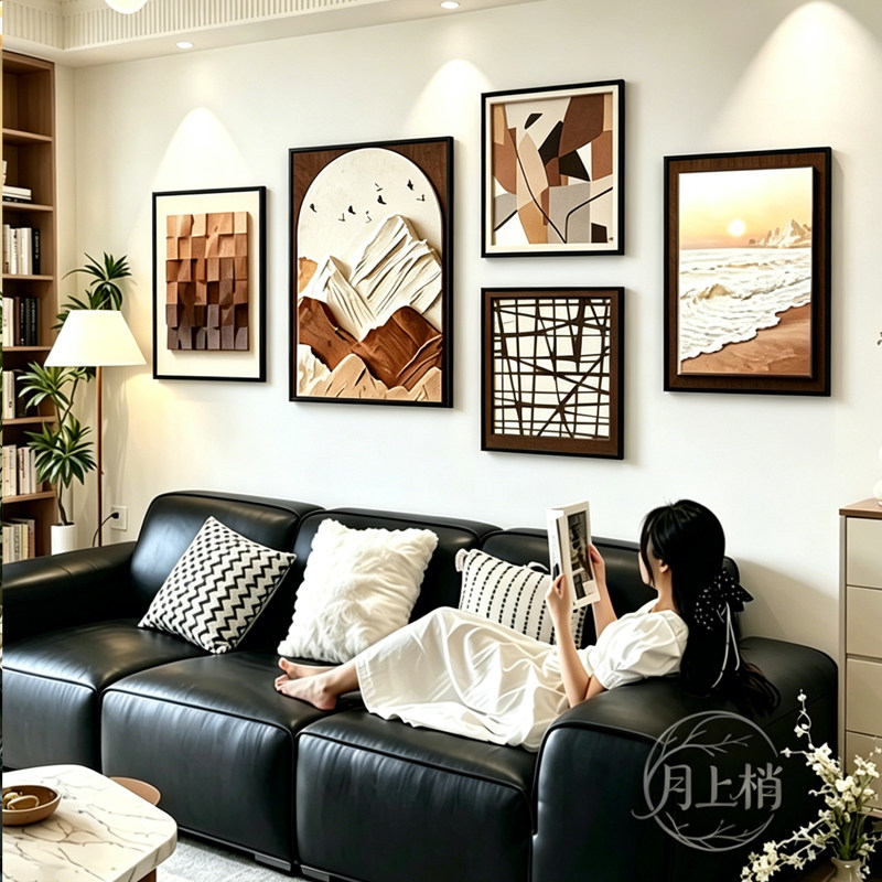 客厅沙发背景墙装饰画中古风原创餐厅墙面装饰组合挂画高级感壁画
