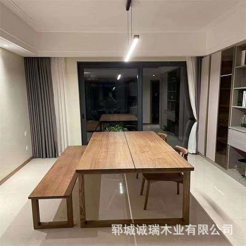 实木会议桌子榆木茶桌办公室开会家具桌椅老榆木大型餐桌长条凳子