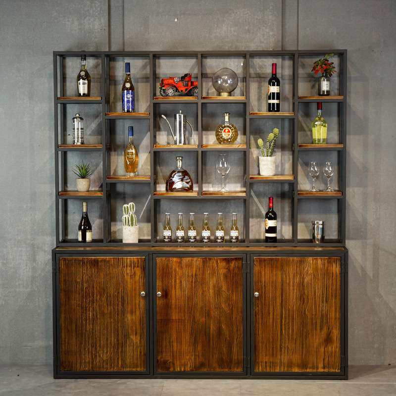 工业风小酒柜格子方格复古酒吧餐厅红酒酒架落地铁艺置物架饭店
