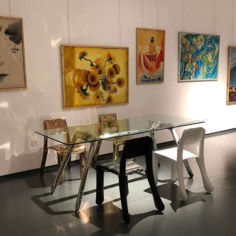 北欧后现代设计师创意艺术装饰不锈钢餐桌别墅客厅酒店会议办公桌