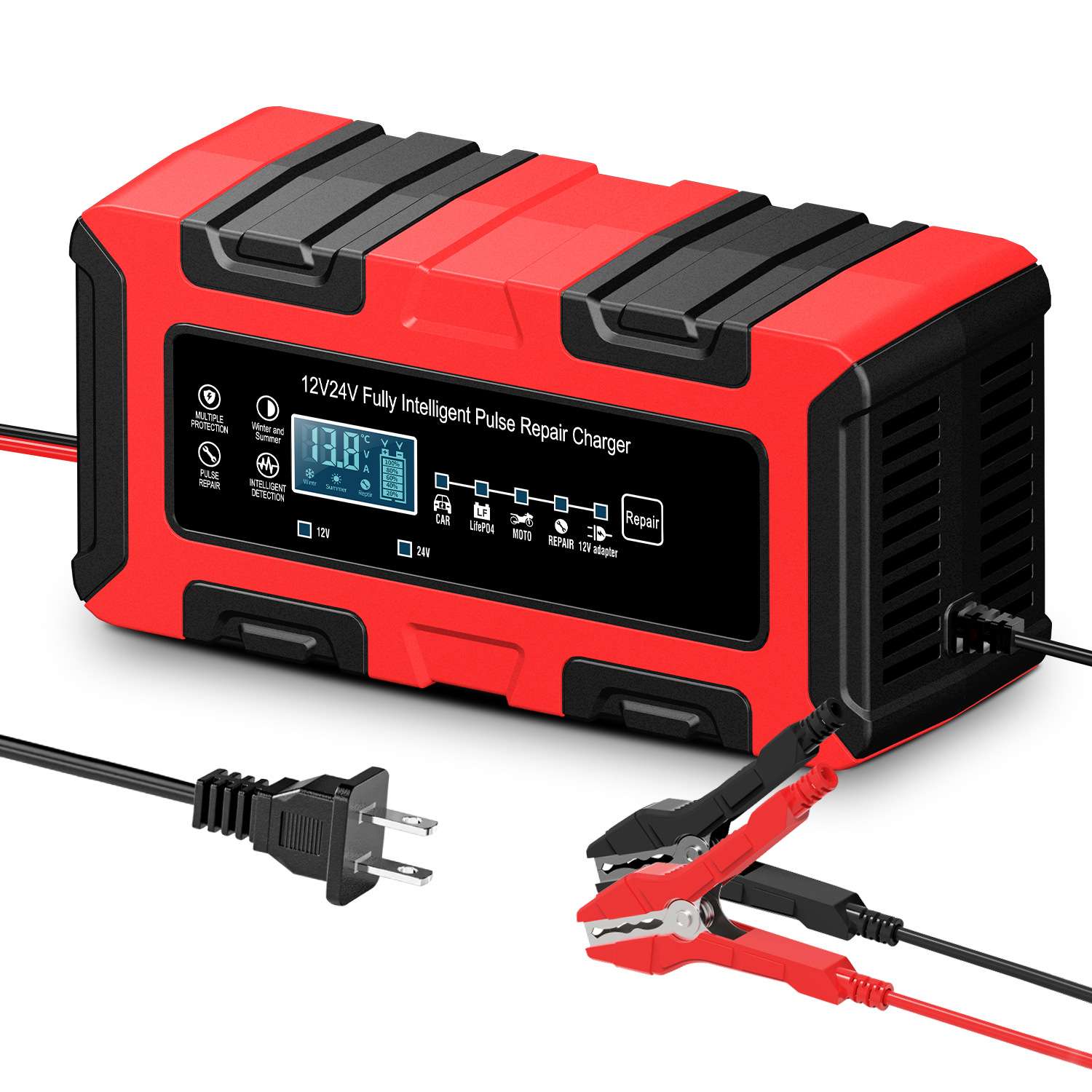 12V24V10A大电流铅酸铁锂充电器 智能电池电瓶充电器