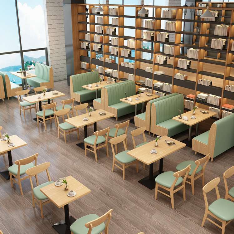 咖啡厅靠墙卡座实木椅奶茶店汉堡店学生食堂西餐厅沙发桌椅组合