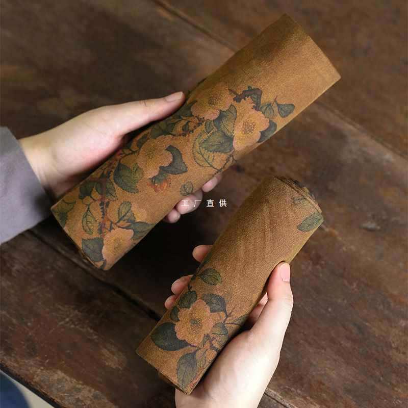 中式金樱子香云纱茶席茶布古风印染布艺茶桌布禅意桌旗双面茶盘垫