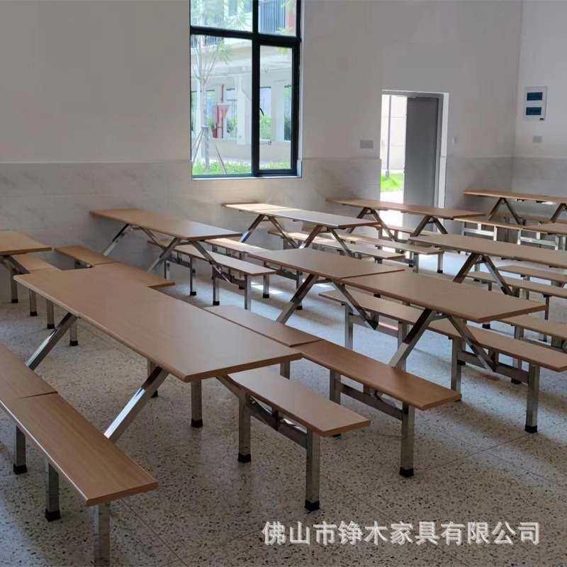 学校员工食堂工地饭堂餐桌椅4人位不锈钢连体桌子凳子4人位餐桌椅