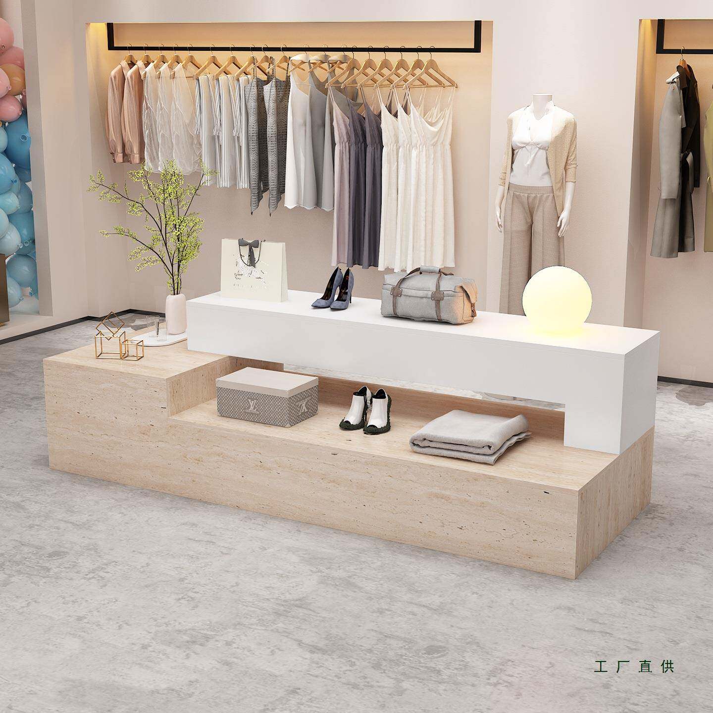服装店岛台桌中岛桌展展示柜示中古风流水台女装店ZNS陈列中柜储