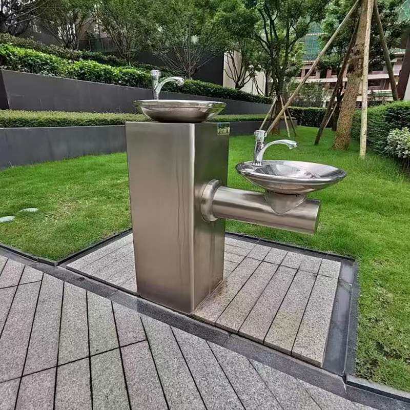 不锈钢户外直饮水台方座双盆直饮台按压式水台商用超滤过滤泉自达